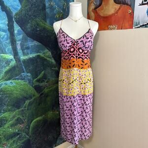 vintage nicole miller 100% silk patchwork slip dress y2k